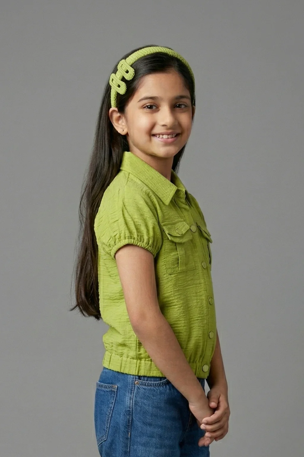 Lime Green Textured Cotton Shirt Top TG6206 - Image 3