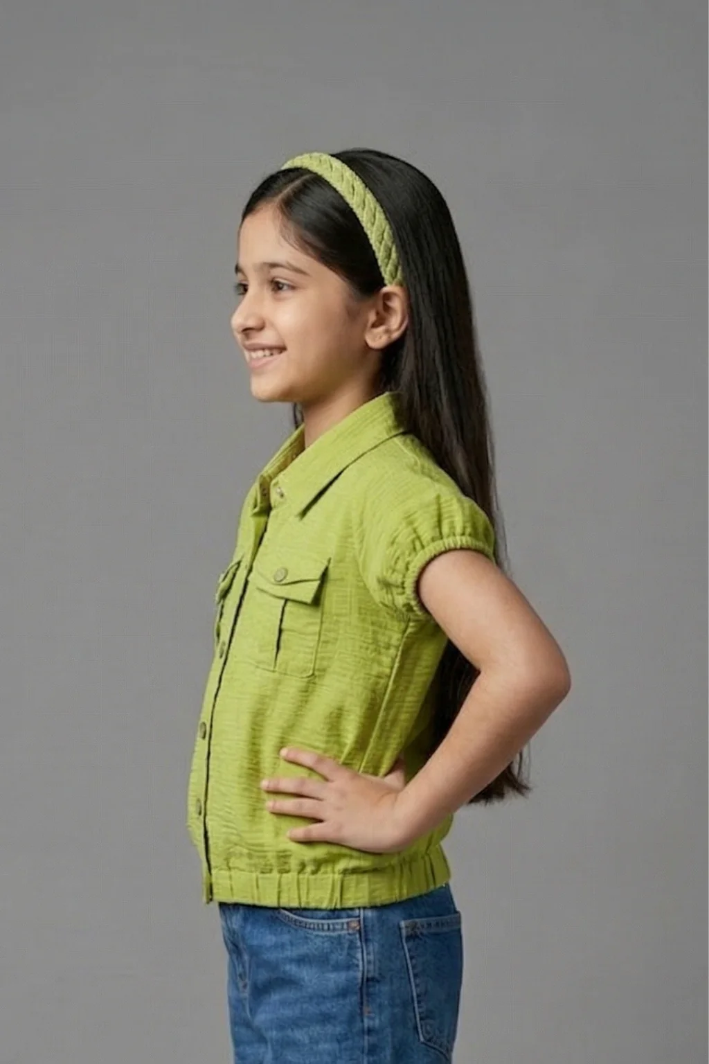 Lime Green Textured Cotton Shirt Top TG6206 - Image 4