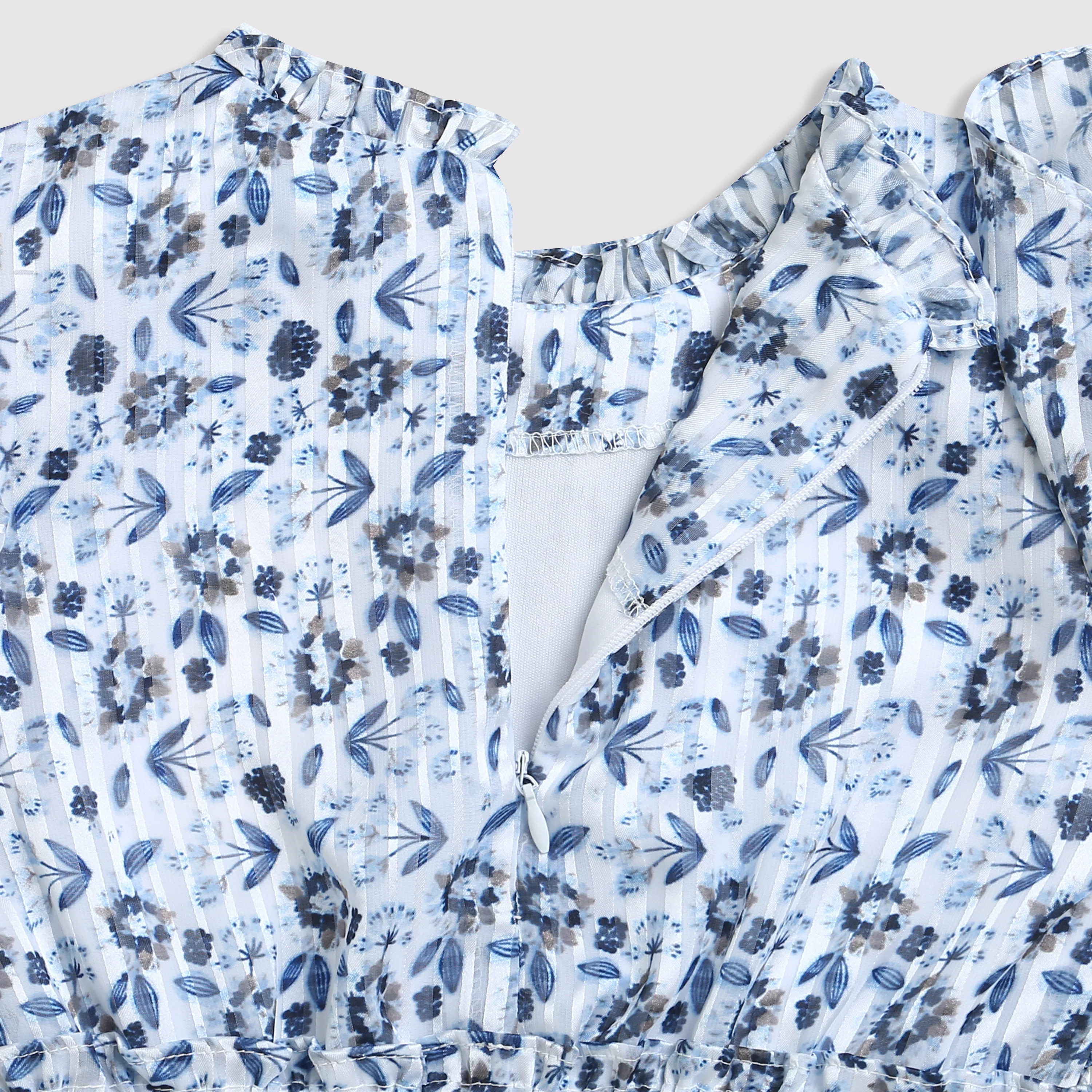 Long Sleeve Elegant Blue Floral Ruffle Peplum Top TG6064 - Image 7
