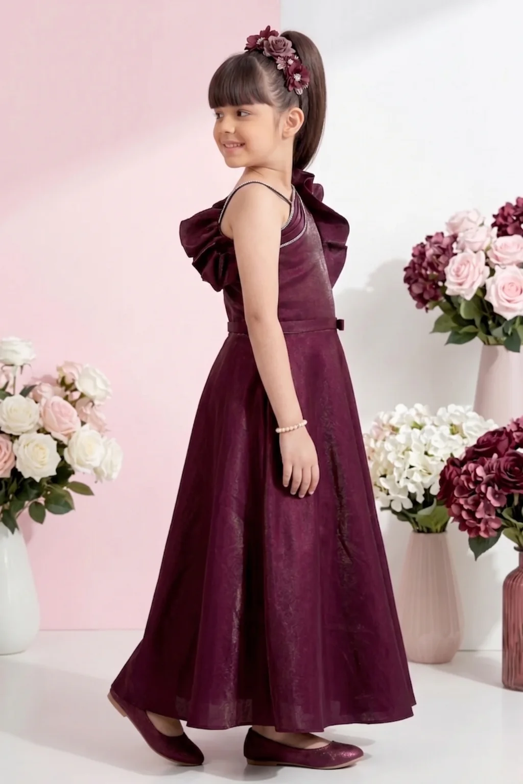 Maroon One-Shoulder Party Wear Gown G383 - Image 4
