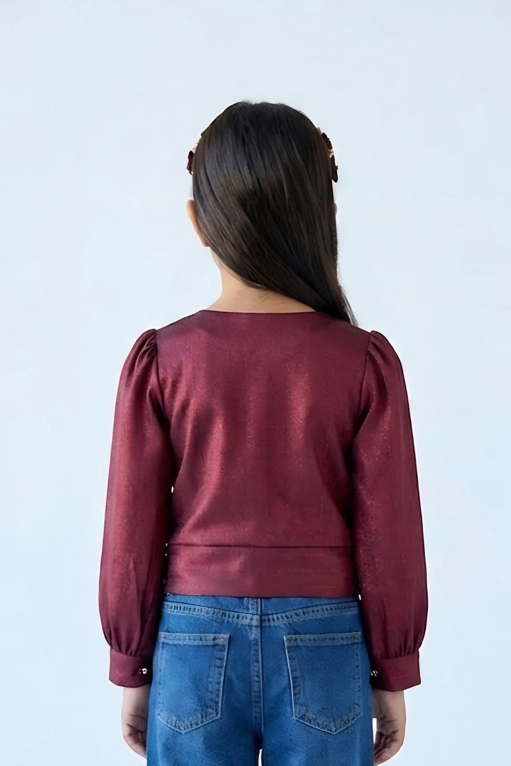 Maroon Party Top with Puff Sleeves TG6042 - Image 2