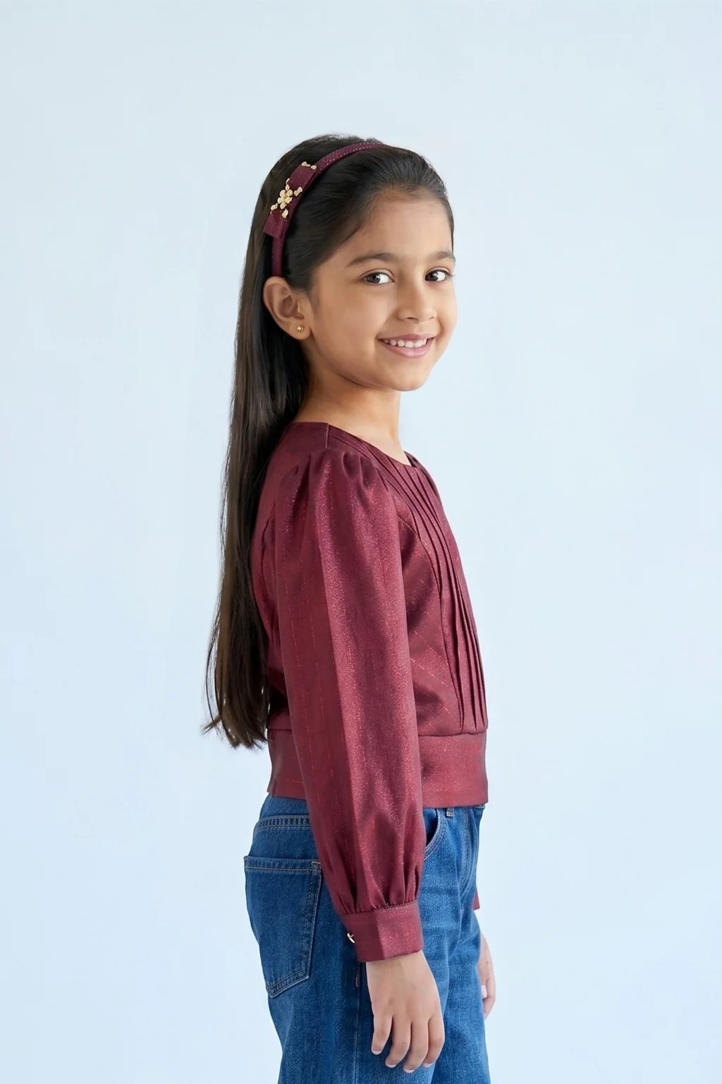Maroon Party Top with Puff Sleeves TG6042 - Image 3