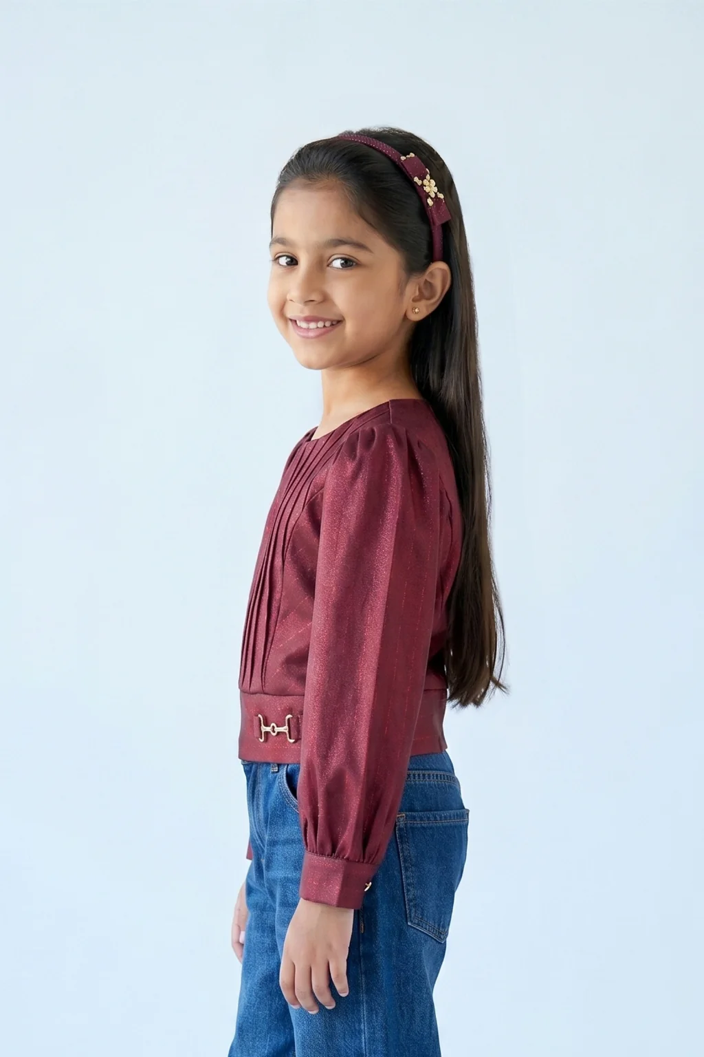 Maroon Party Top with Puff Sleeves TG6042 - Image 4