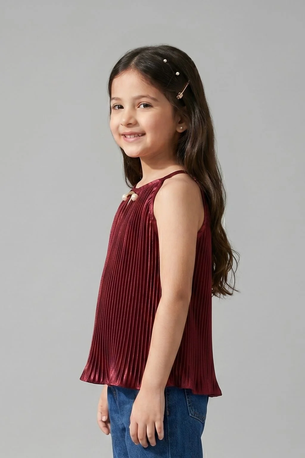 Maroon Pleated Satin Halter Top TG5047 - Image 3