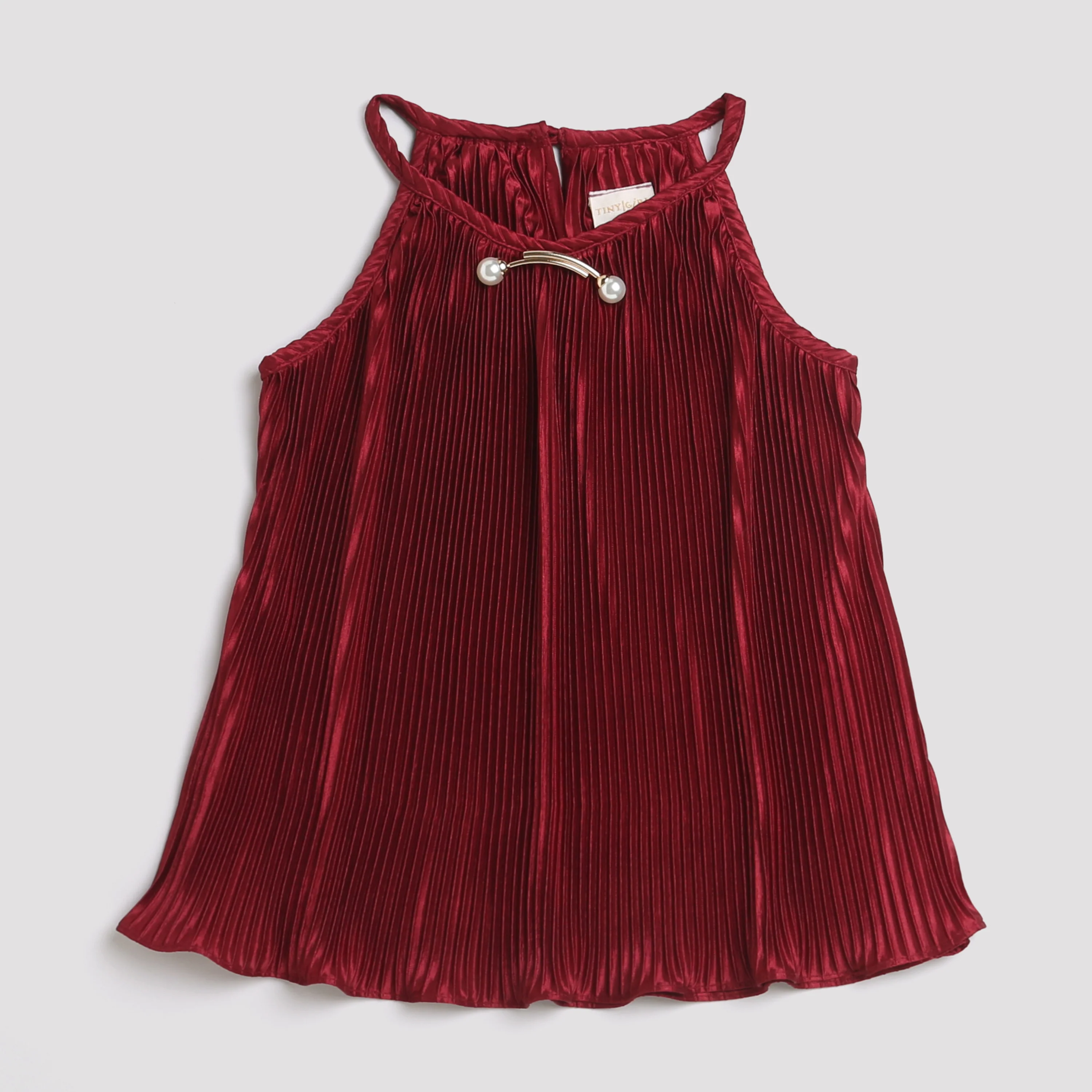 Maroon Pleated Satin Halter Top TG5047 - Image 5