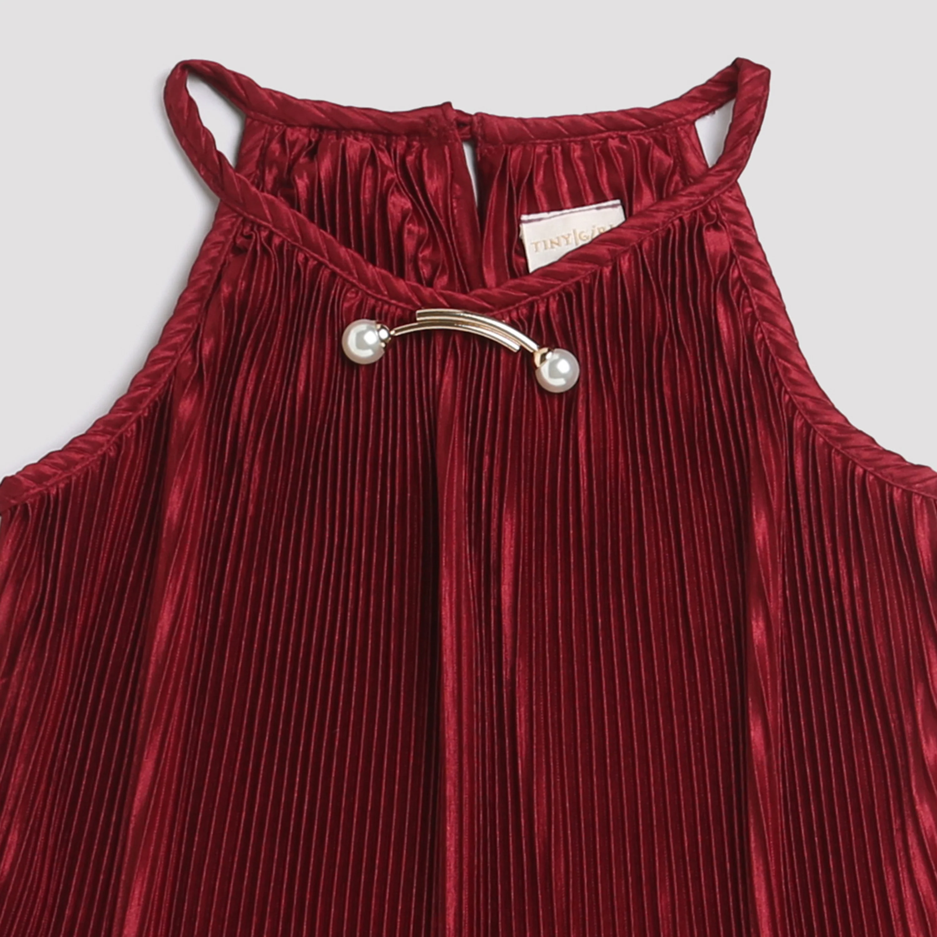 Maroon Pleated Satin Halter Top TG5047 - Image 7