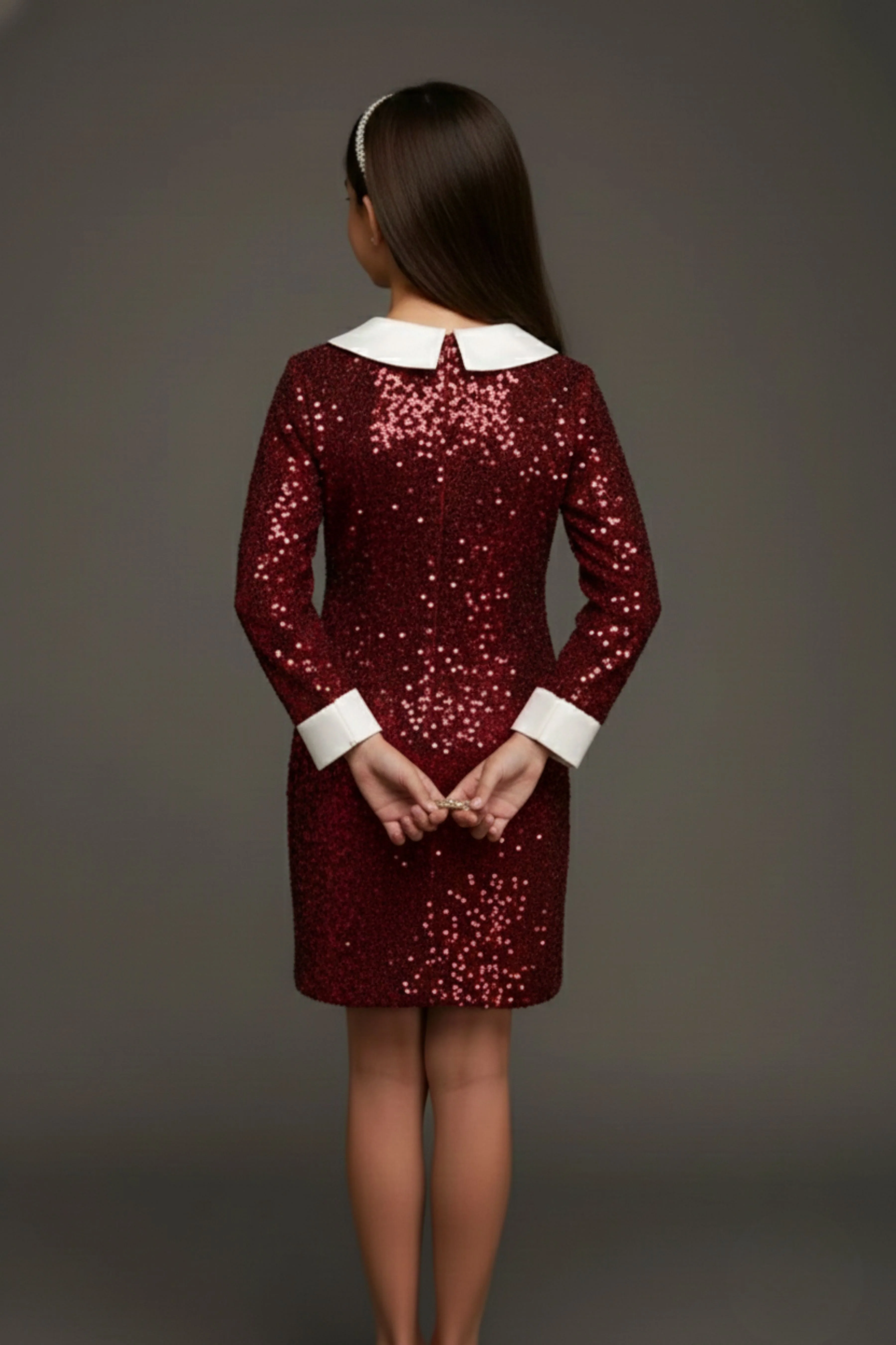 Maroon Solid Shimmer Party Dress M2488 - Image 2