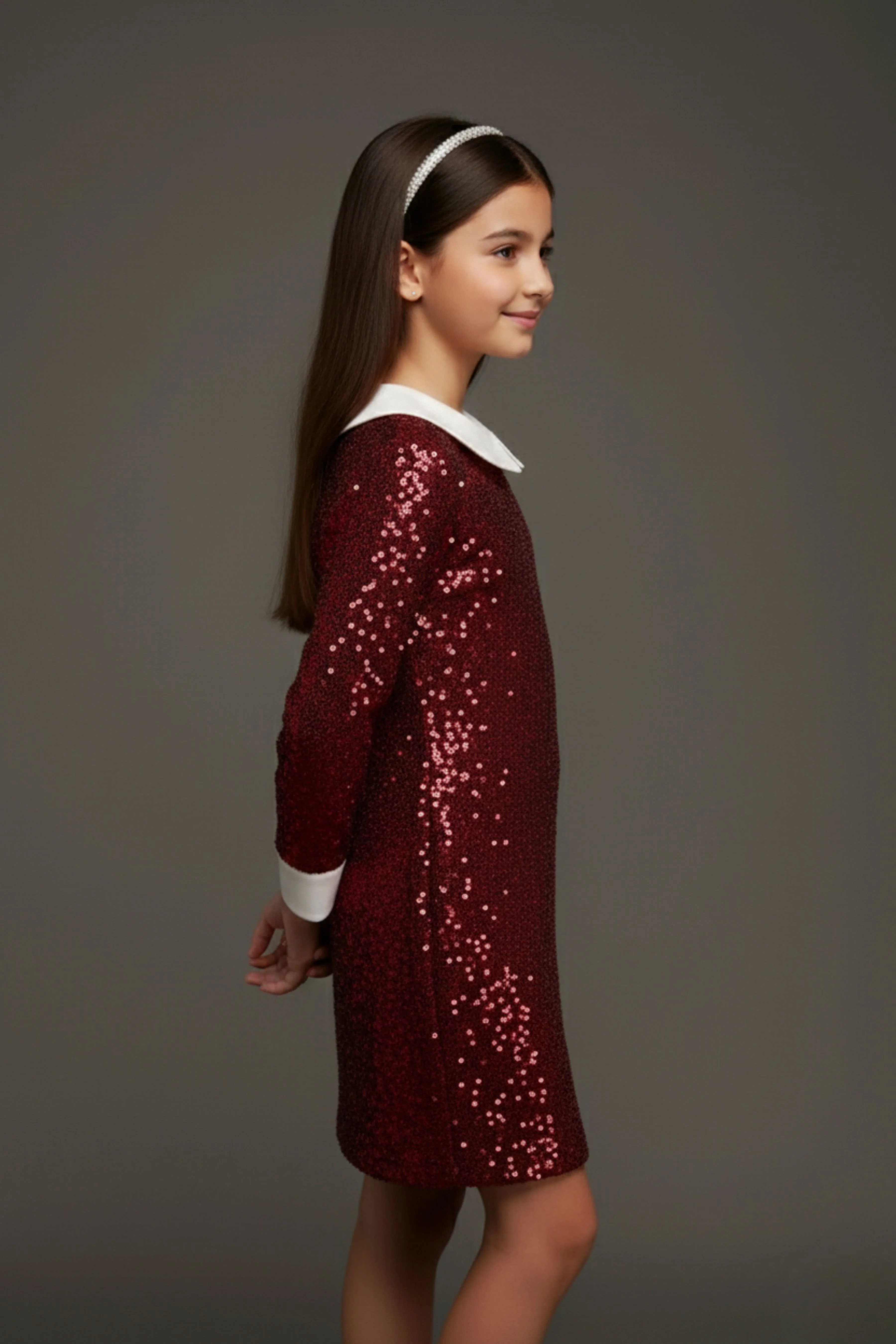 Maroon Solid Shimmer Party Dress M2488 - Image 3