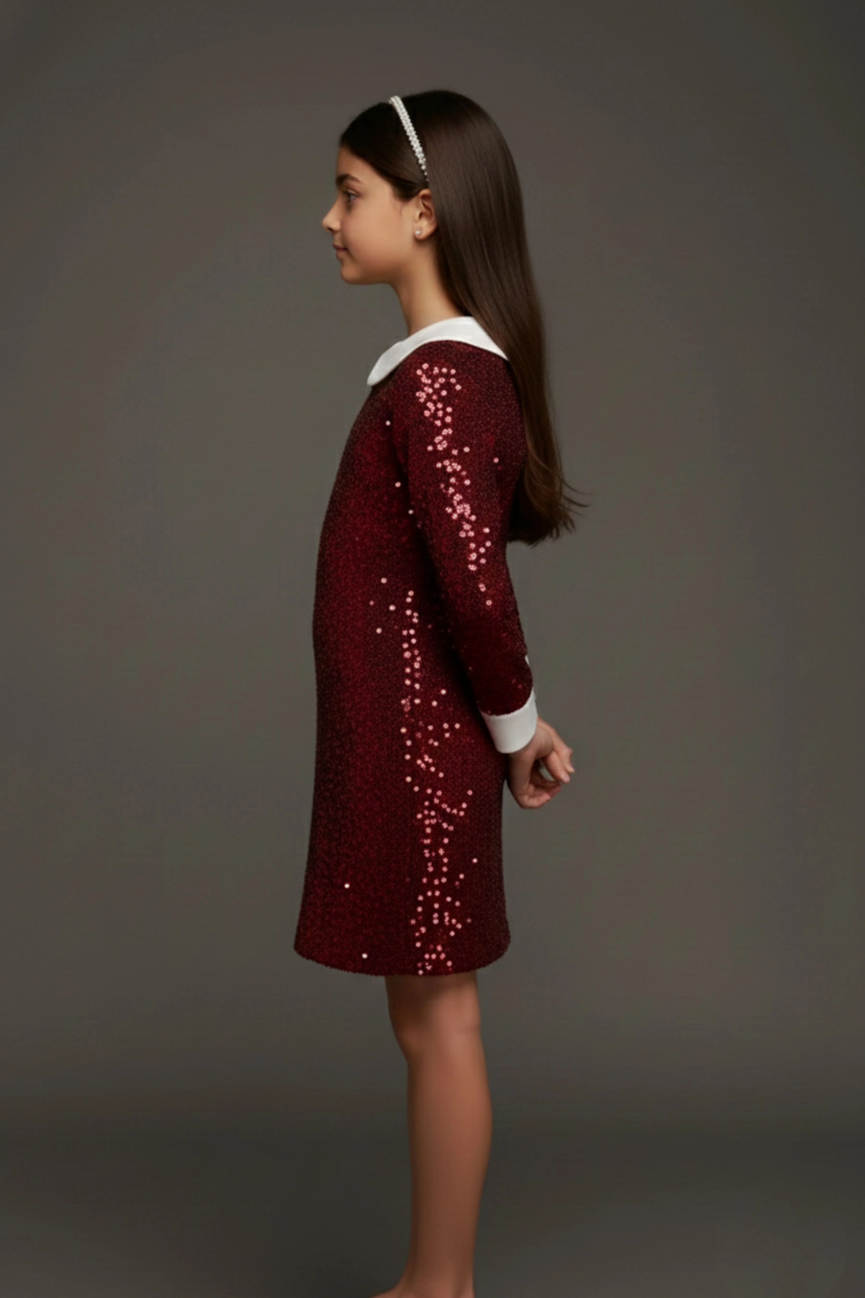 Maroon Solid Shimmer Party Dress M2488 - Image 4