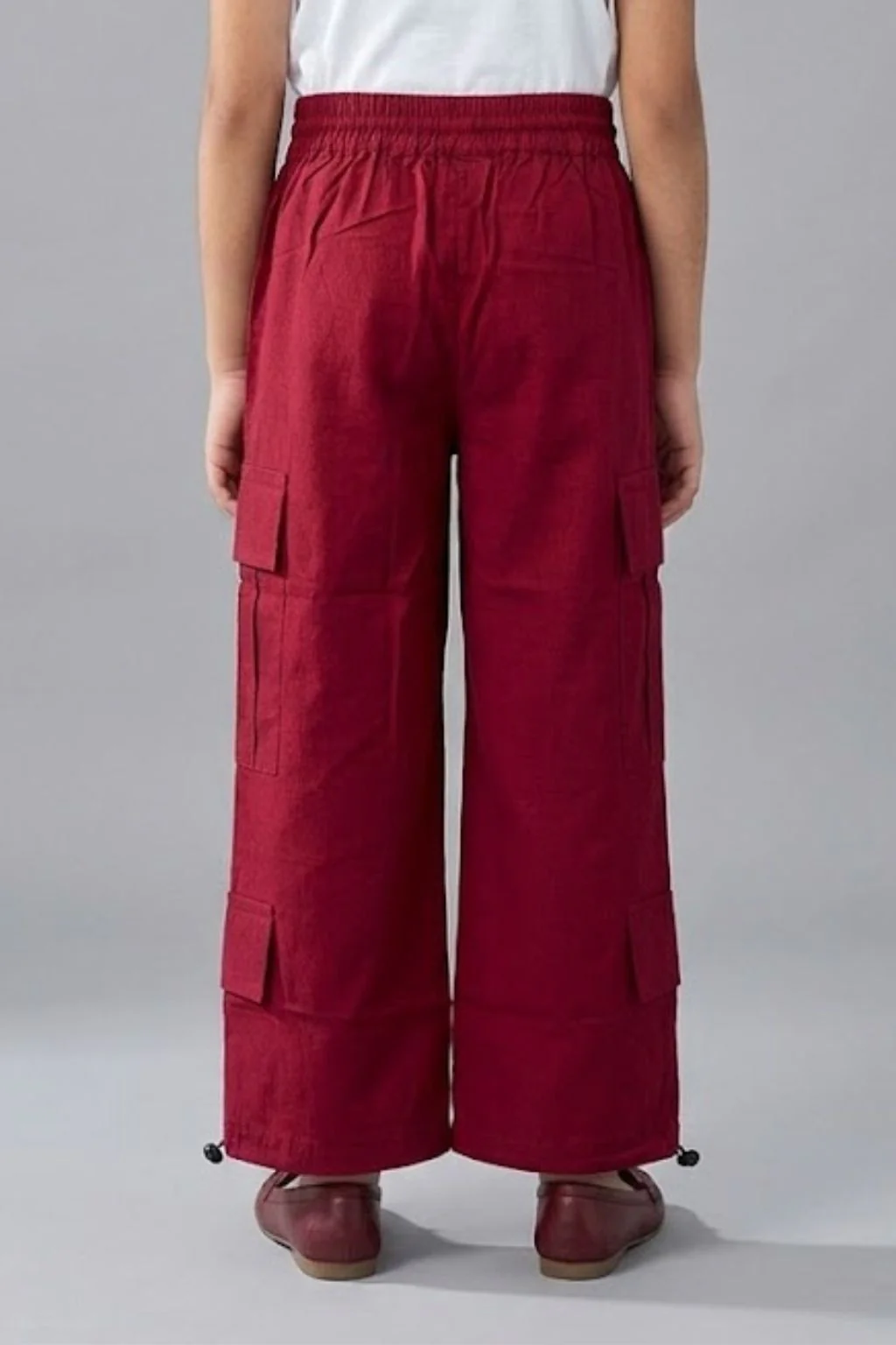 Maroon Wide-Leg Cargo Pants P1562 - Image 2