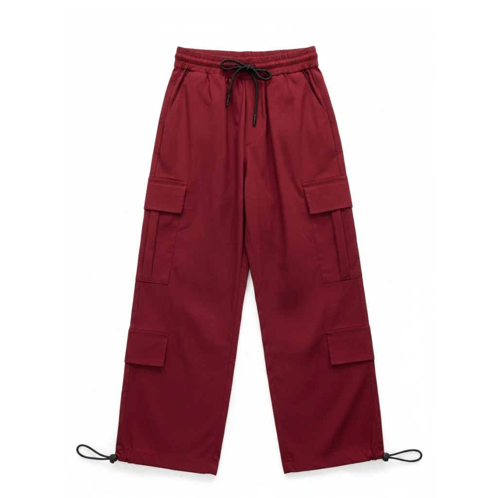 Maroon Wide-Leg Cargo Pants P1562 - Image 5