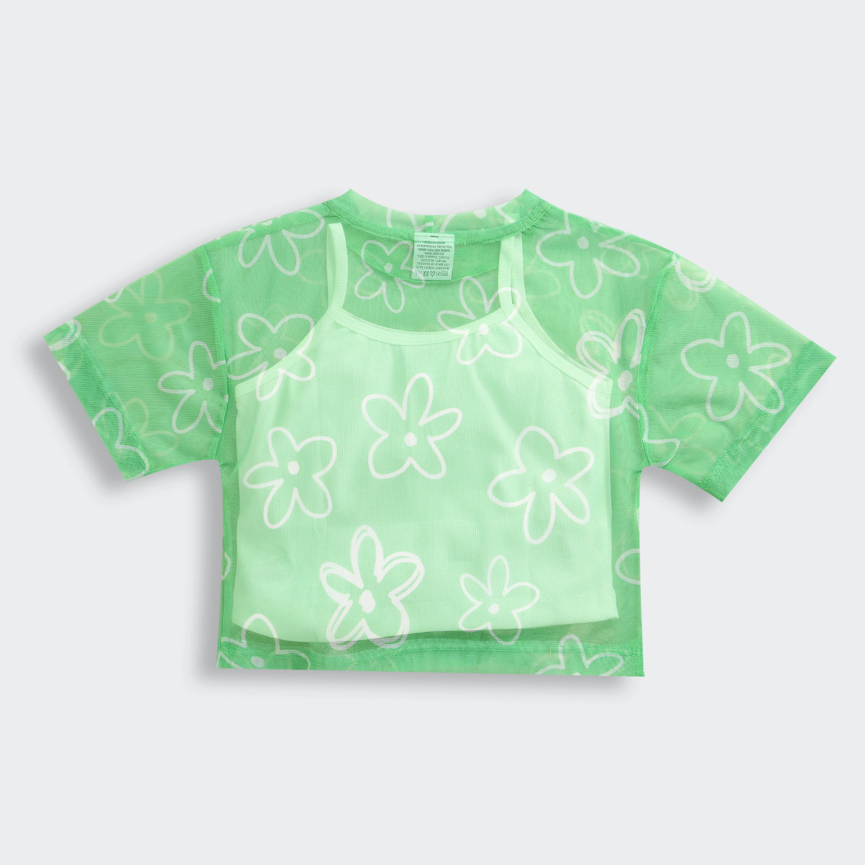 Mint Bloom Half Sleeves Sheer Tie-Up Top TG6378 - Image 6