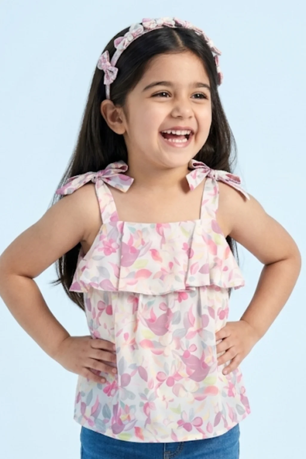 Pink Pastel Floral Bow Tie Strap Top TG6347