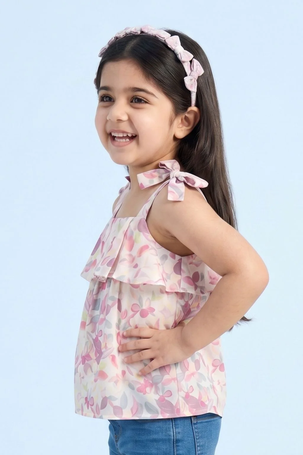 Pink Pastel Floral Bow Tie Strap Top TG6347 - Image 3