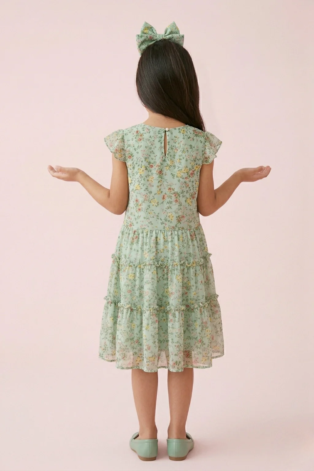 Mint Green Floral Tiered Dress M2013 - Image 2