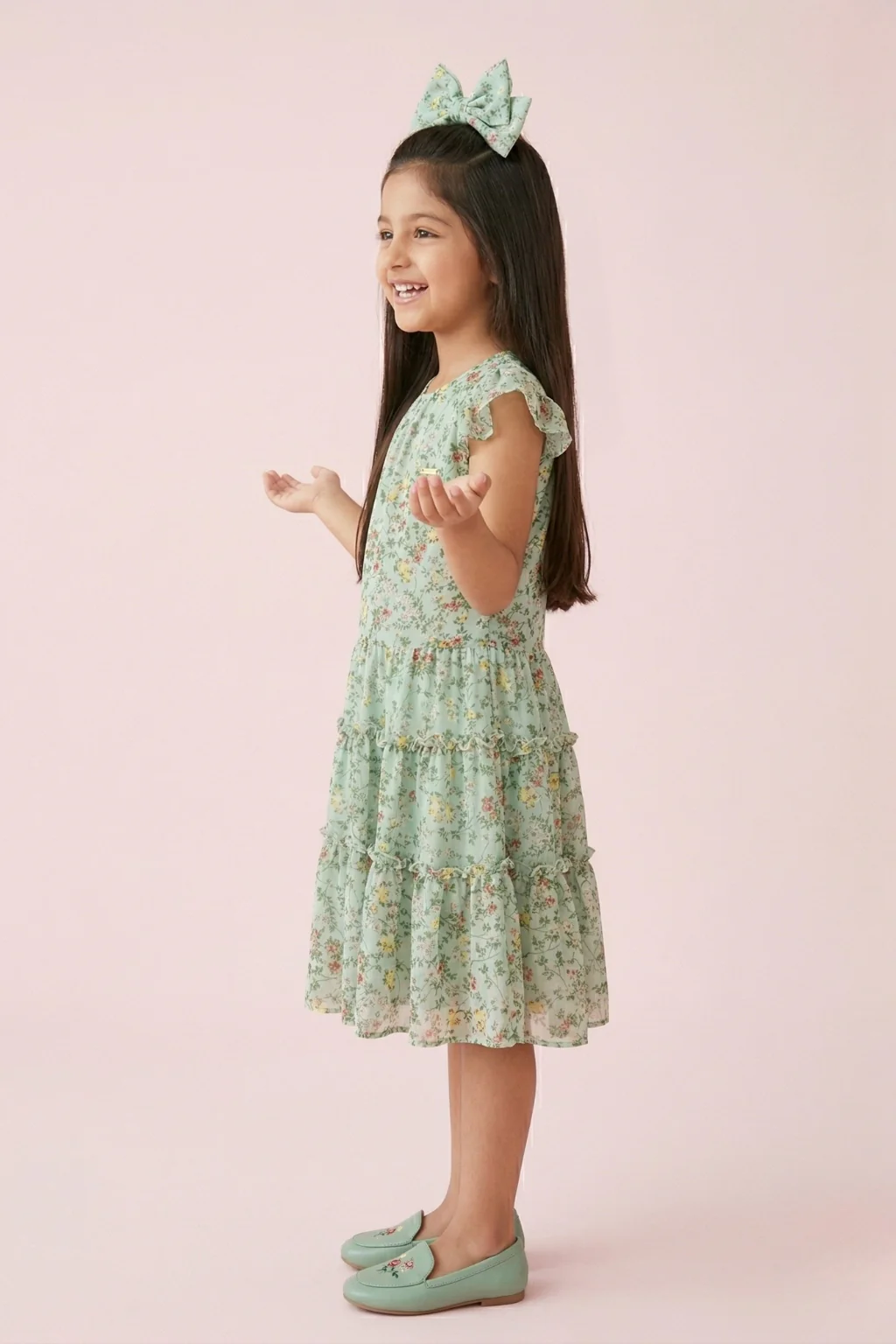 Mint Green Floral Tiered Dress M2013 - Image 3