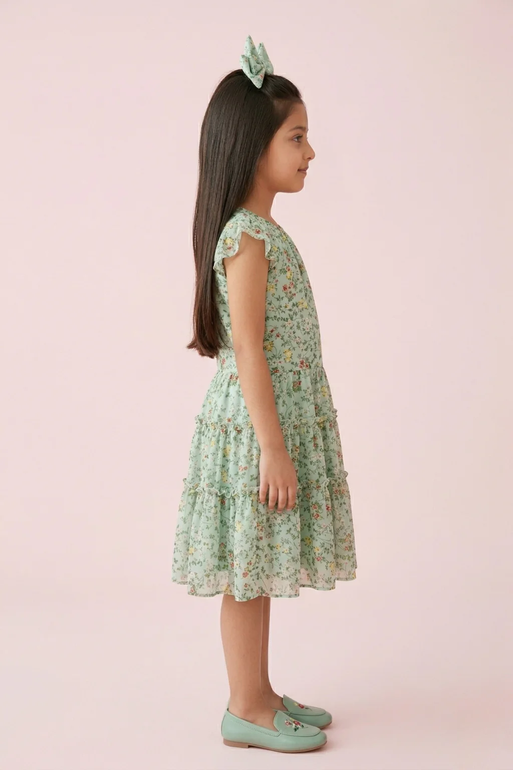 Mint Green Floral Tiered Dress M2013 - Image 4