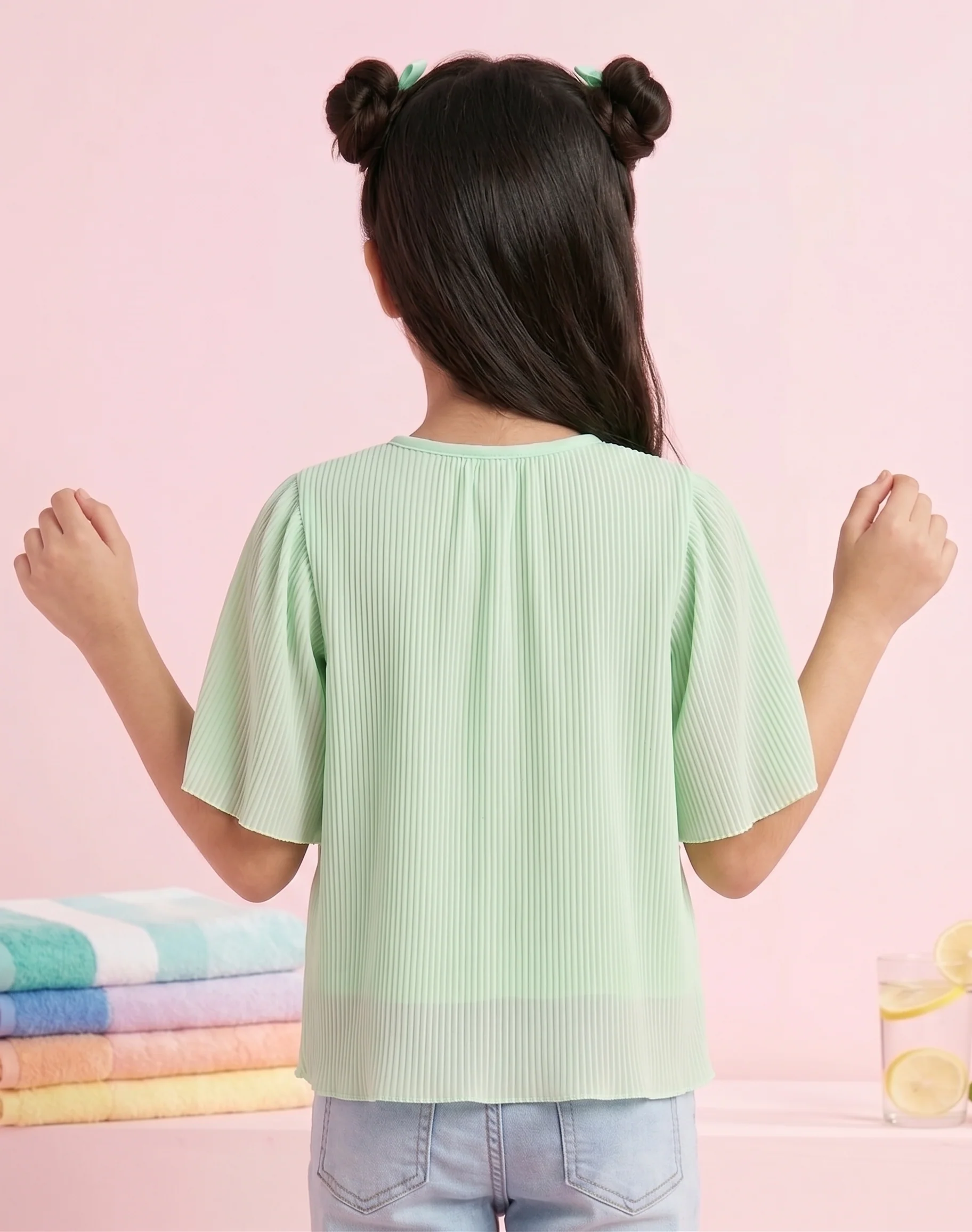 Mint Green Pleated Top with Flared Sleeves TG5001 - Image 2