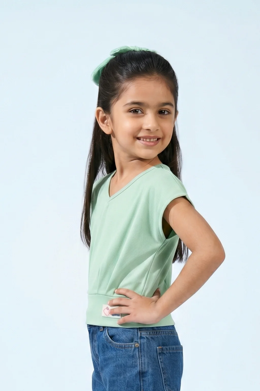 Mint Green V-Neck Drape Top TG6036 - Image 4