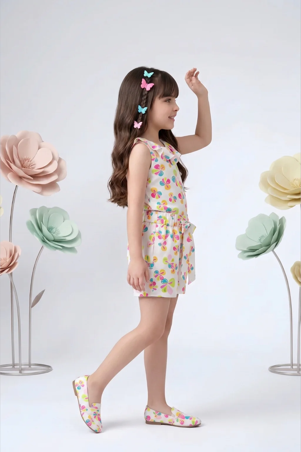 Multicolor Butterfly Print Top & Shorts Co-ord Set 2014 - Image 3