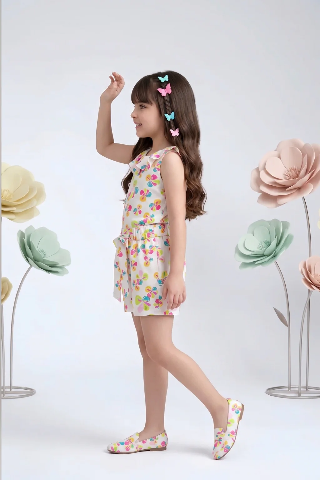 Multicolor Butterfly Print Top & Shorts Co-ord Set 2014 - Image 4