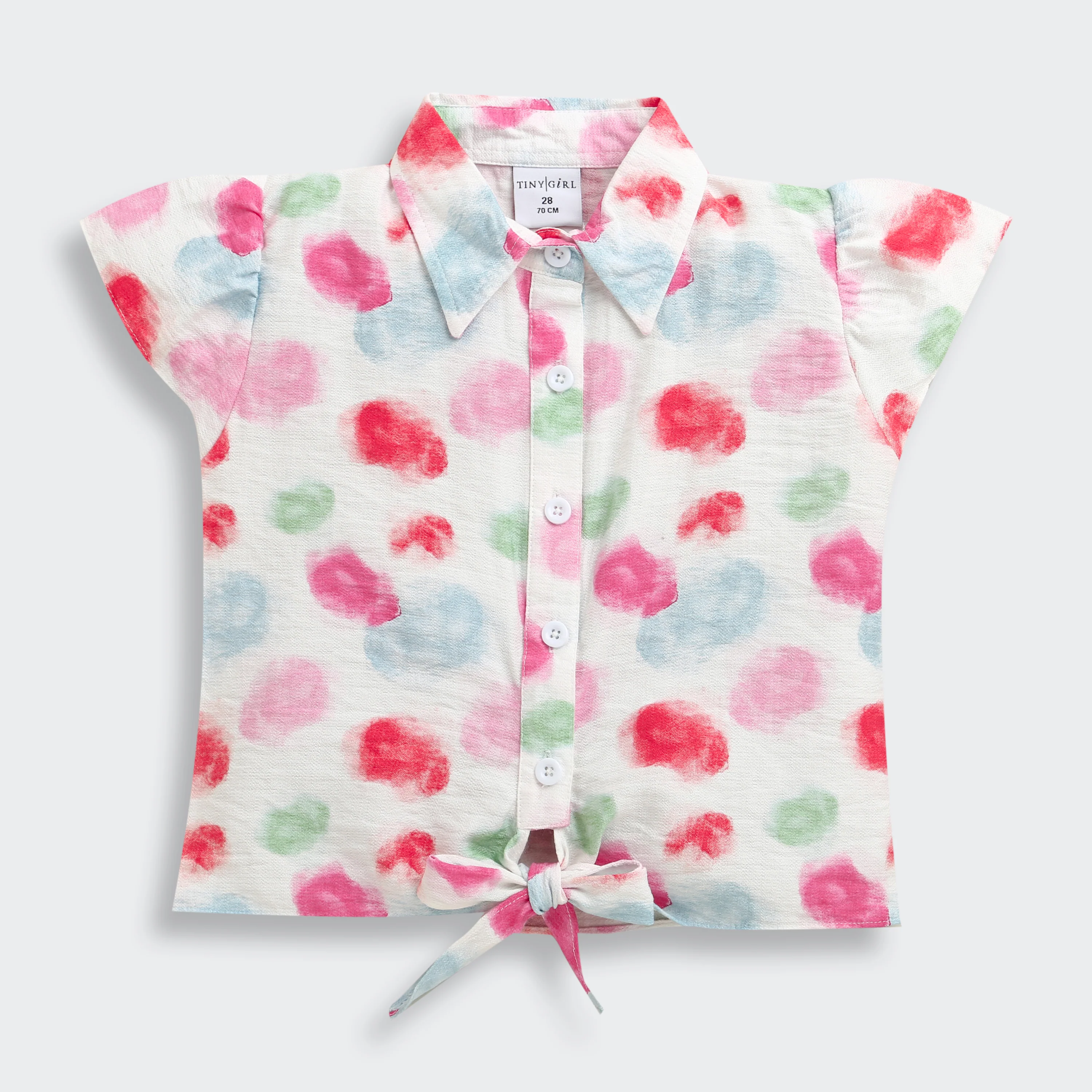 Multicolor Watercolor Print Tie-Up Shirt Top TG6417 - Image 5