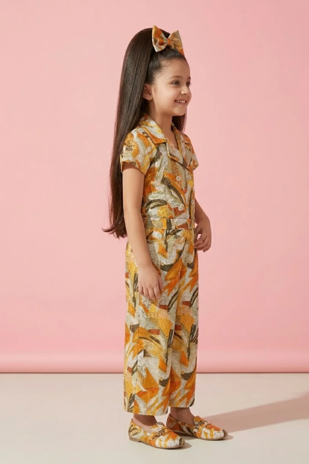 Mustard Abstract Print Jumpsuit with Belt JP378 - Image 4