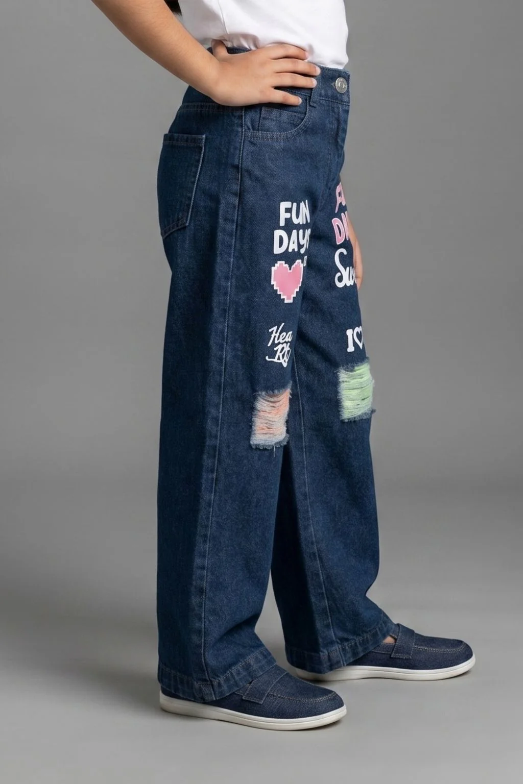 Navy Blue Cute Patchwork Jeans P1535 - Image 3