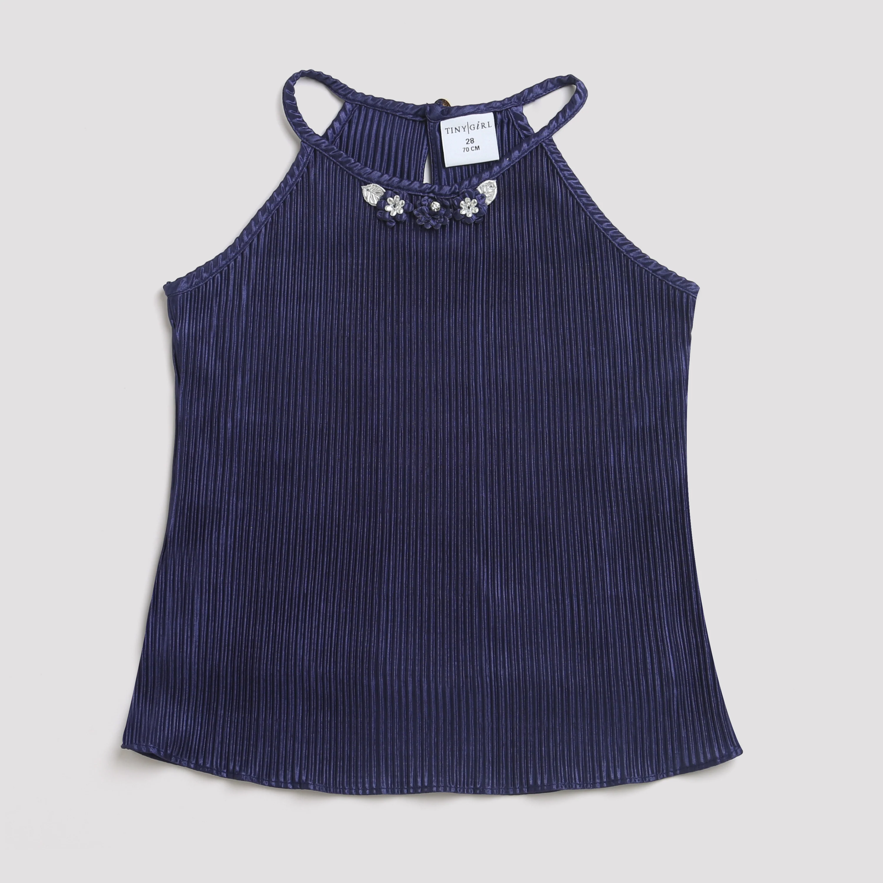 Navy Blue Pleated Satin Halter Top TG5047 - Image 5