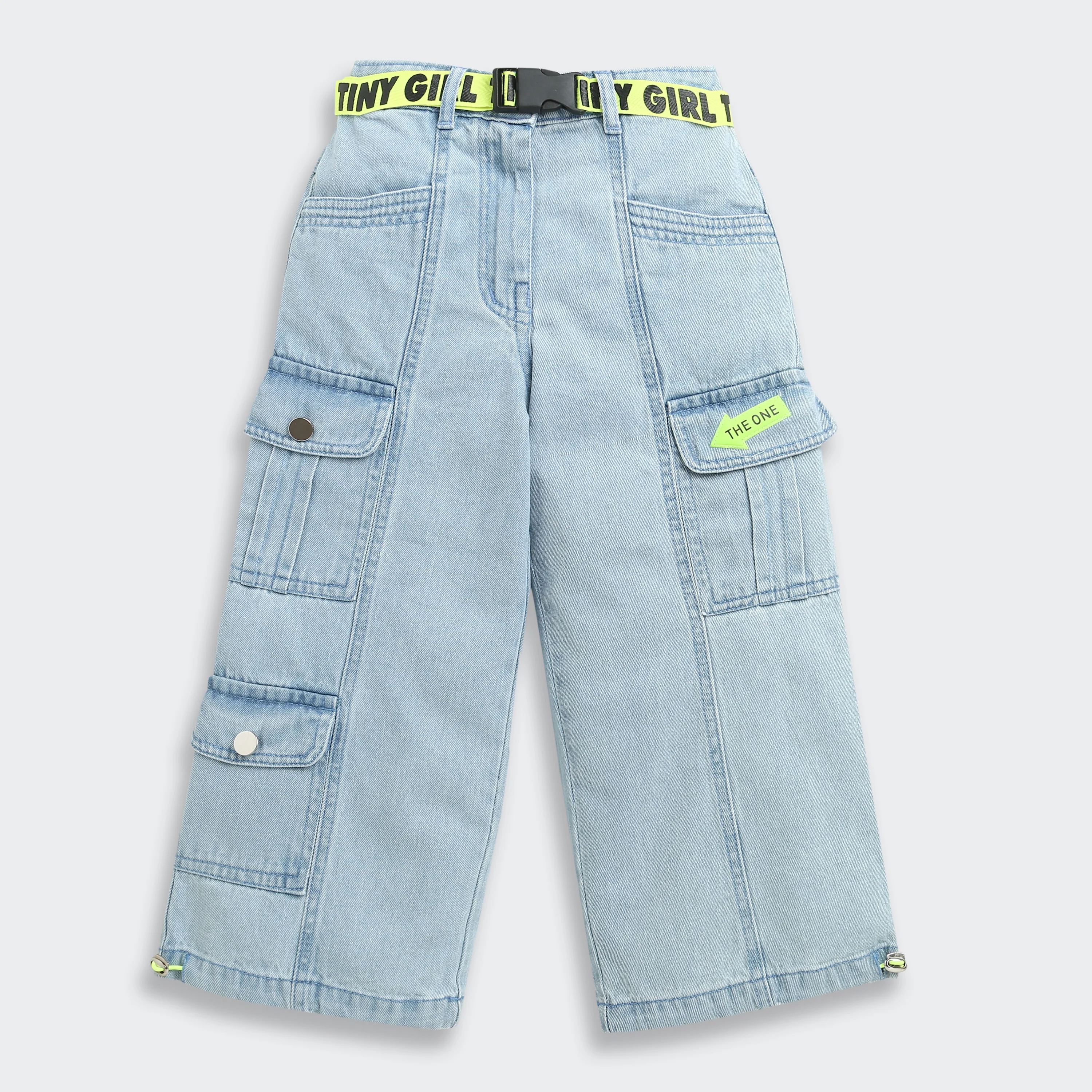 Neon Belt & Pocket Flap Cargo Denim Pants 1632 - Image 5