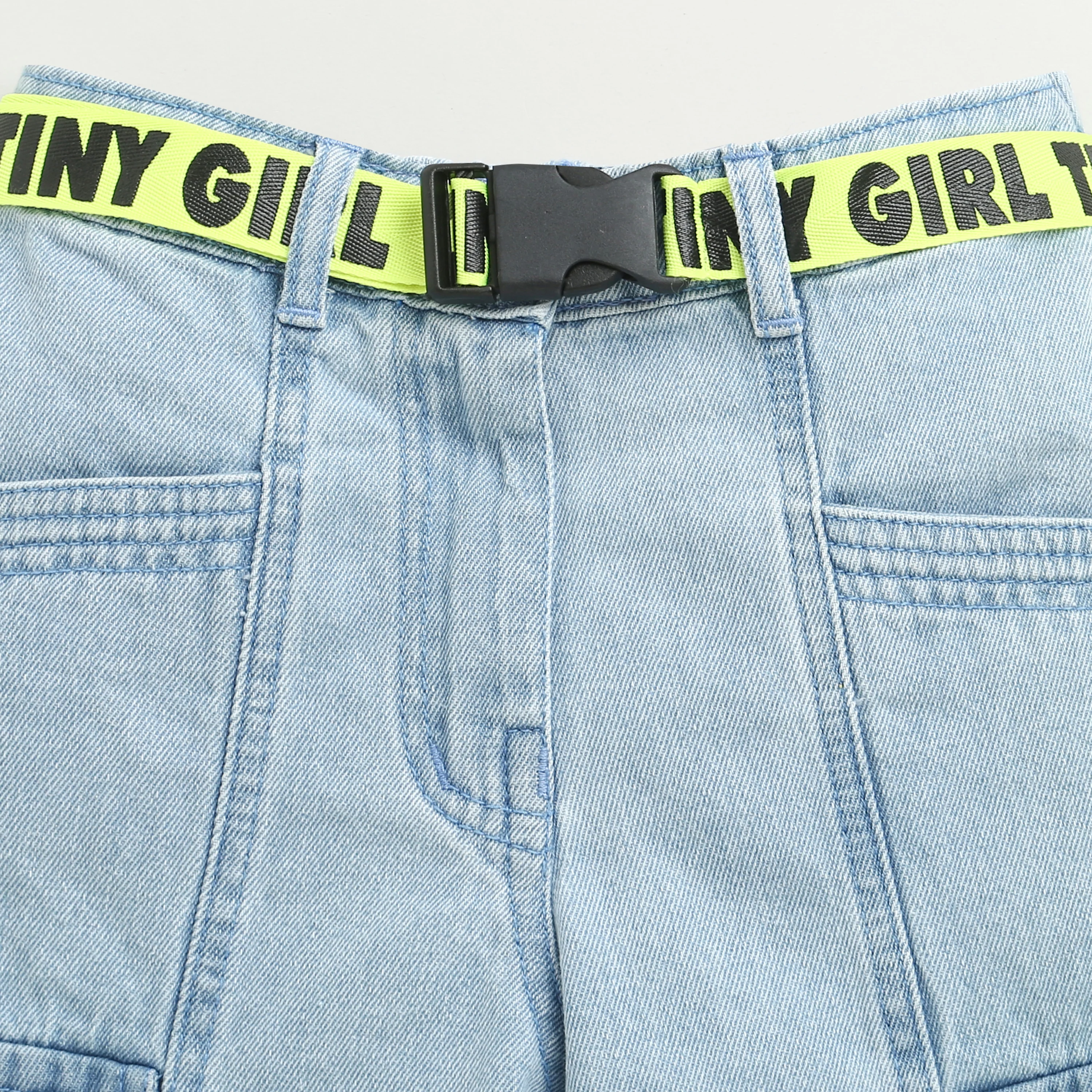 Neon Belt & Pocket Flap Cargo Denim Pants 1632 - Image 7