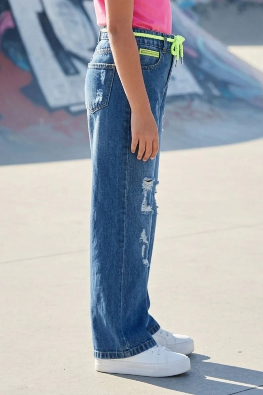 Neon Tie Distressed Wide-Leg Jeans 1639 - Image 3