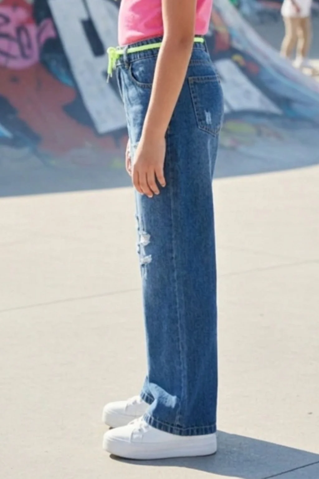 Neon Tie Distressed Wide-Leg Jeans 1639 - Image 4