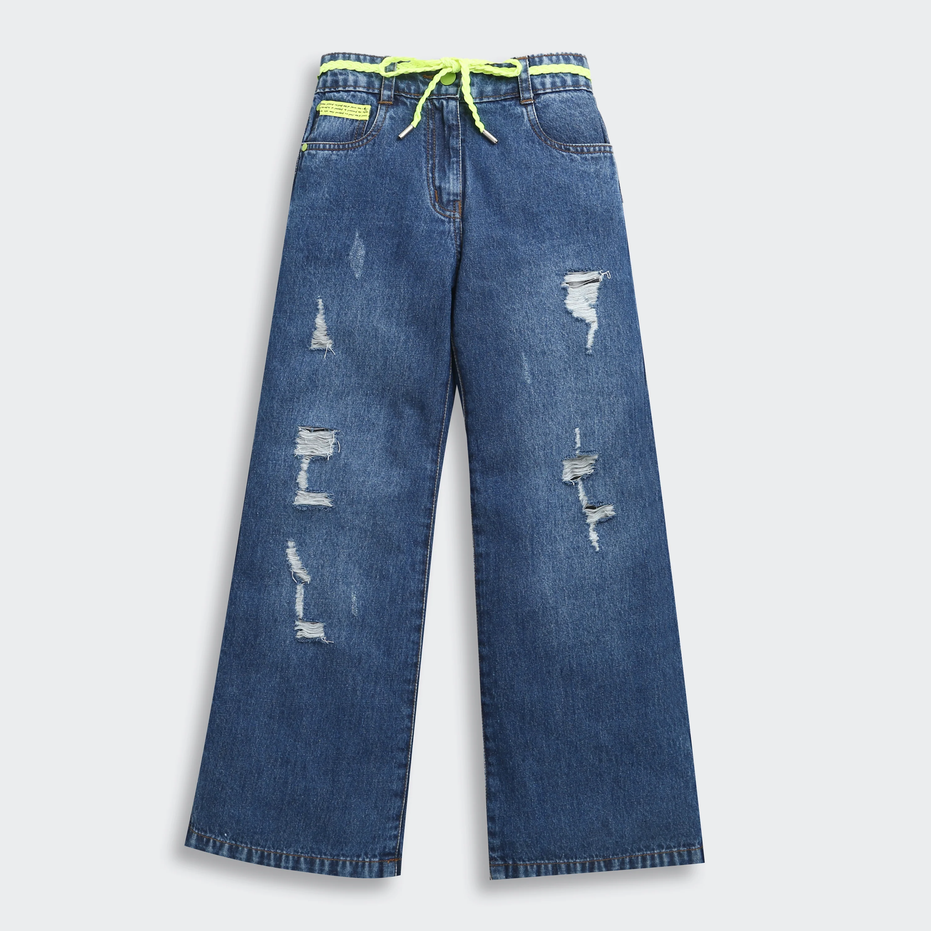Neon Tie Distressed Wide-Leg Jeans 1639 - Image 6