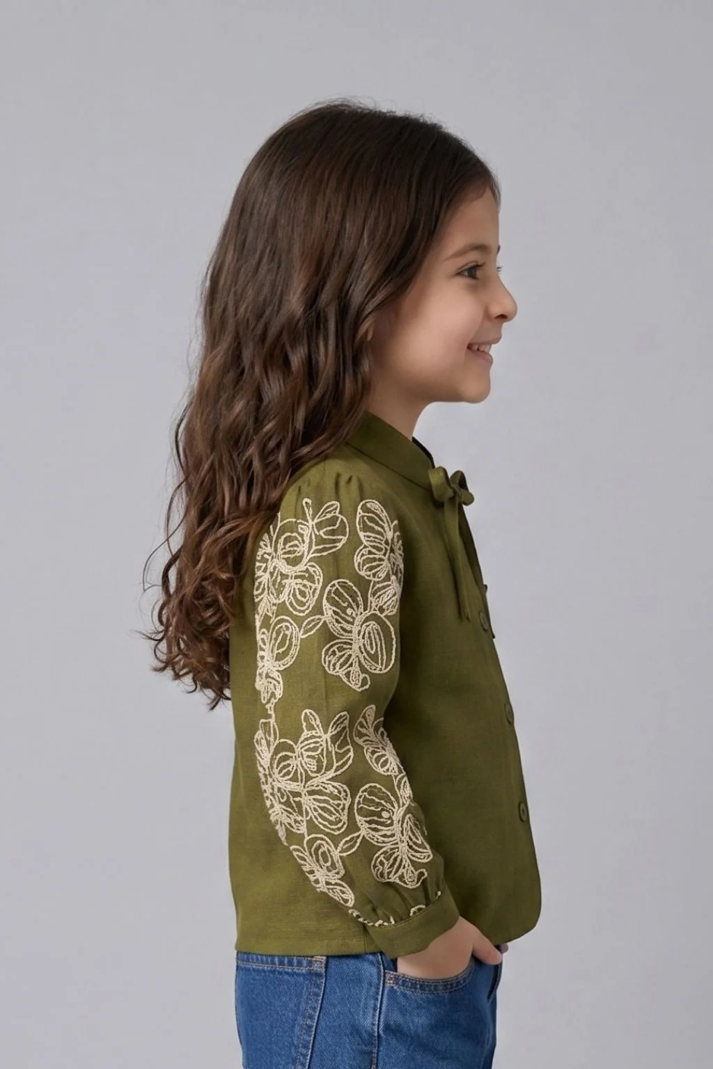 Olive Green Embroidered Top TG6484 - Image 3