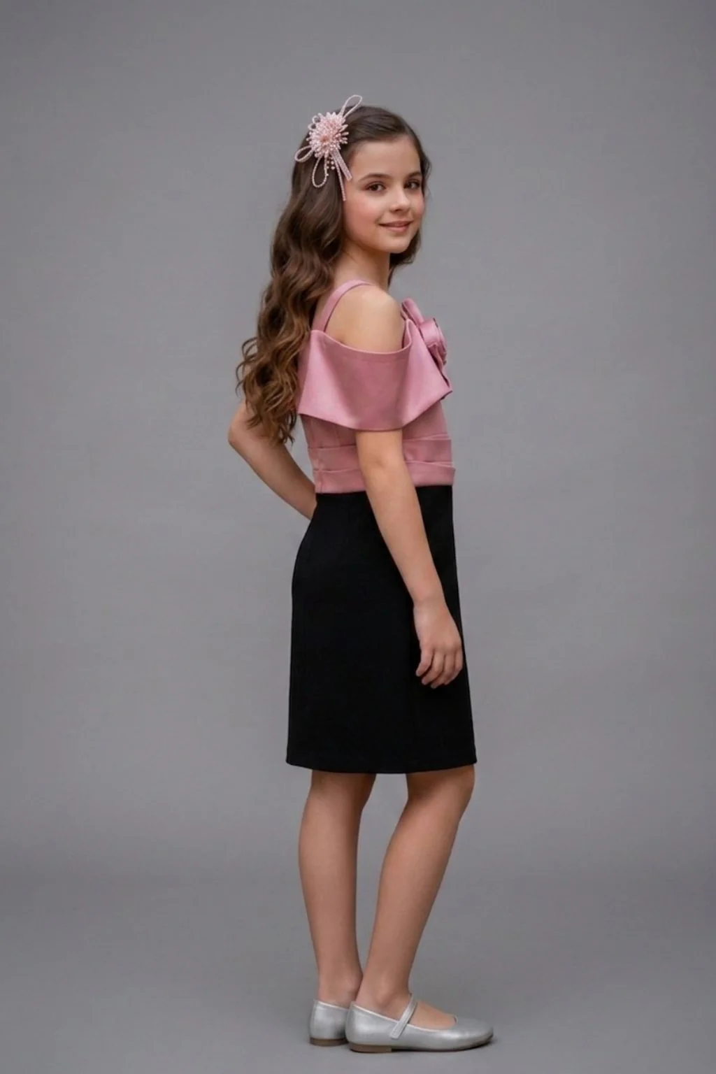 Onion Pink & Black Off-Shoulder Party Dress M2561 - Image 3