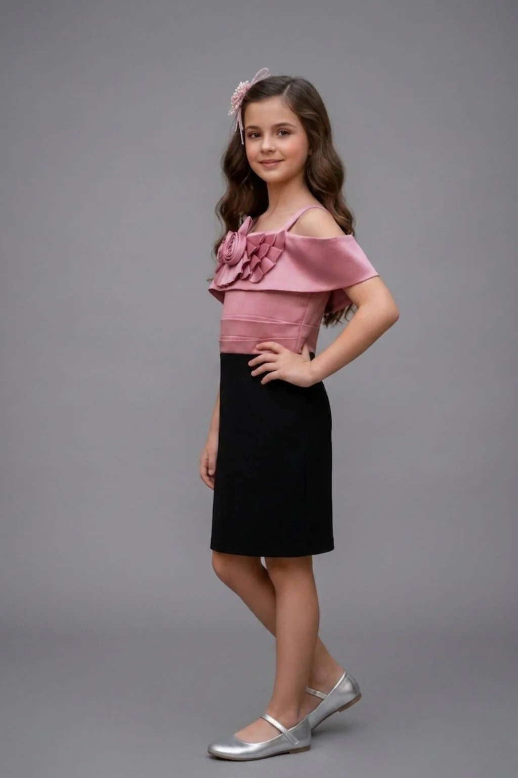 Onion Pink & Black Off-Shoulder Party Dress M2561 - Image 4
