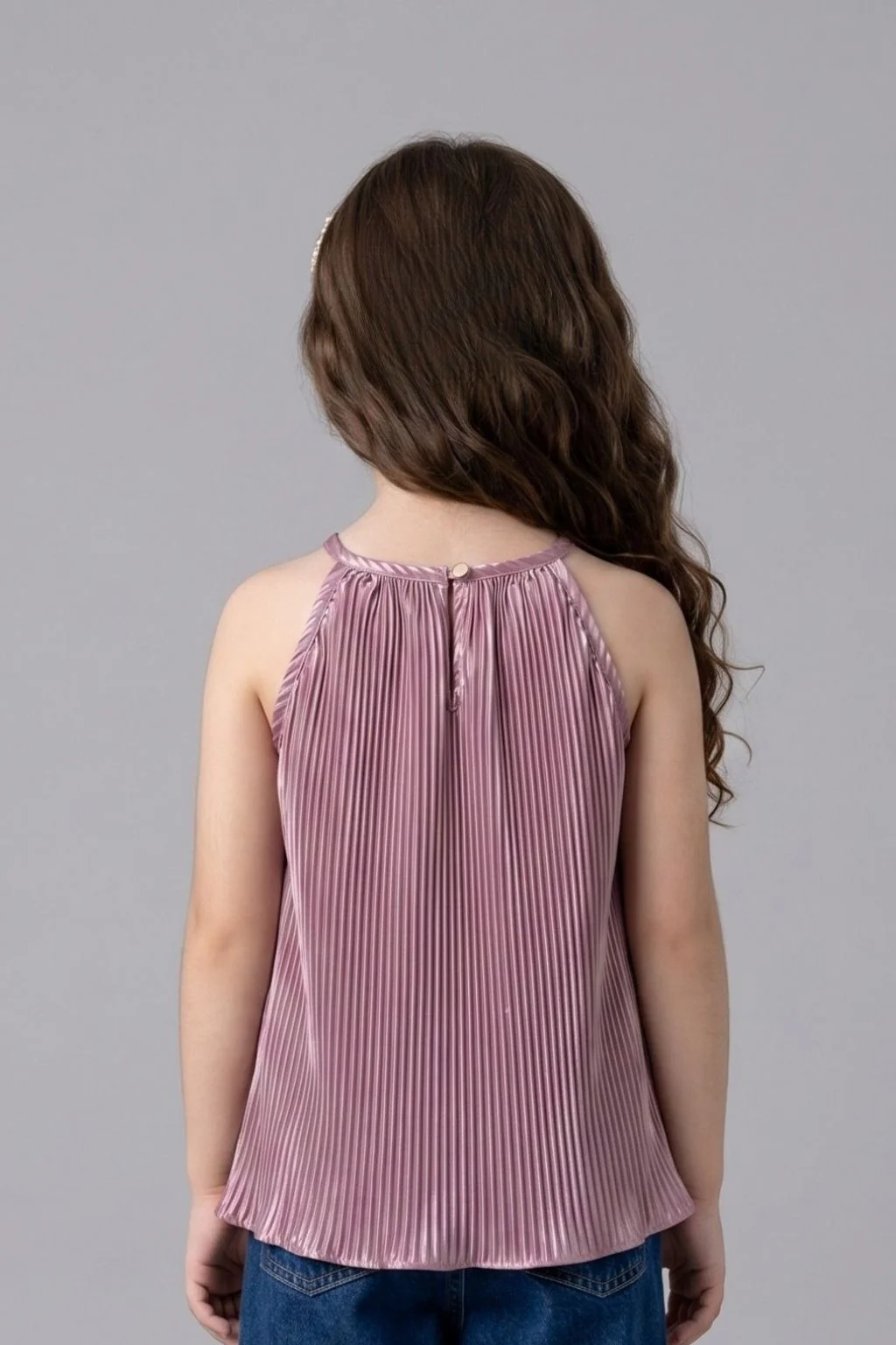 Onion Pink Pleated Satin Halter Top TG5047 - Image 2