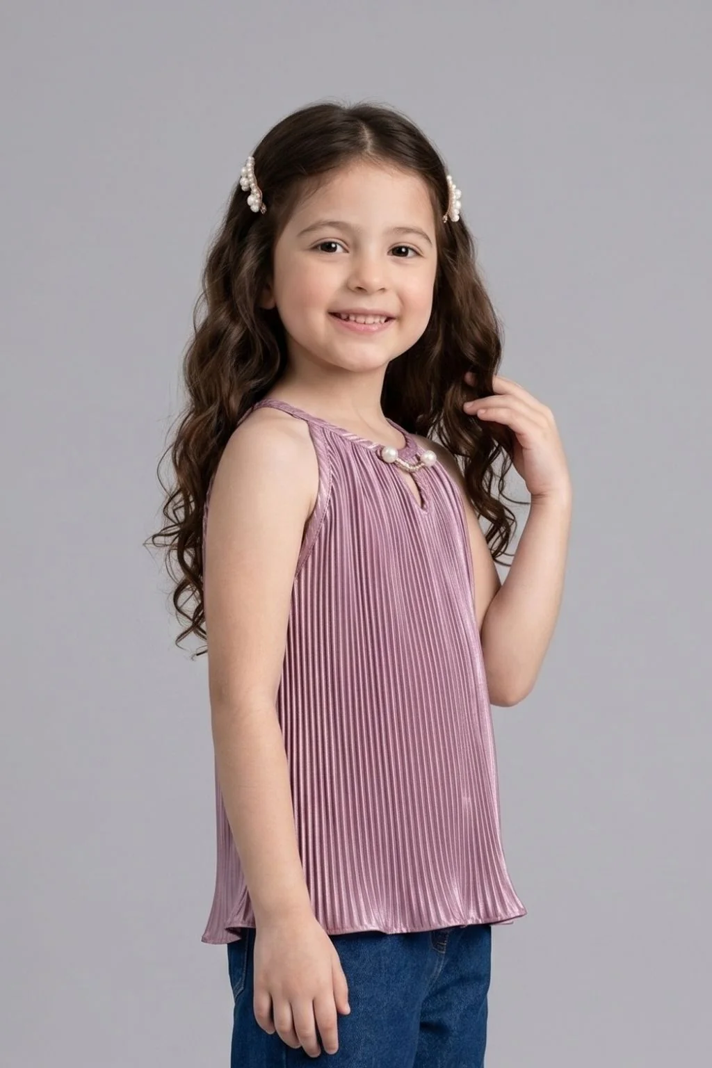 Onion Pink Pleated Satin Halter Top TG5047 - Image 3