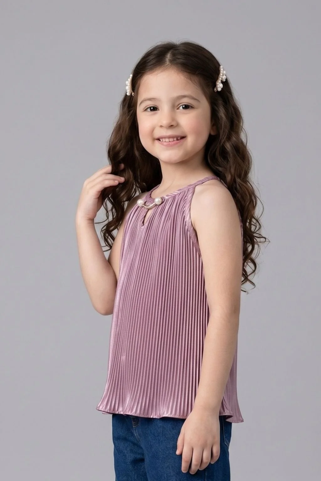 Onion Pink Pleated Satin Halter Top TG5047 - Image 4