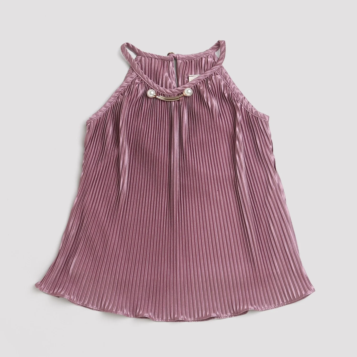 Onion Pink Pleated Satin Halter Top TG5047 - Image 5