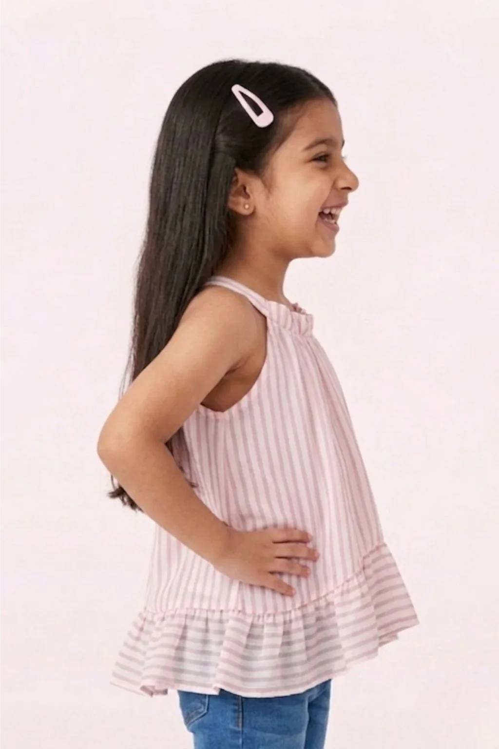Onion Pink Stripe Halter Neck Ruffle Dress TG6000 - Image 3