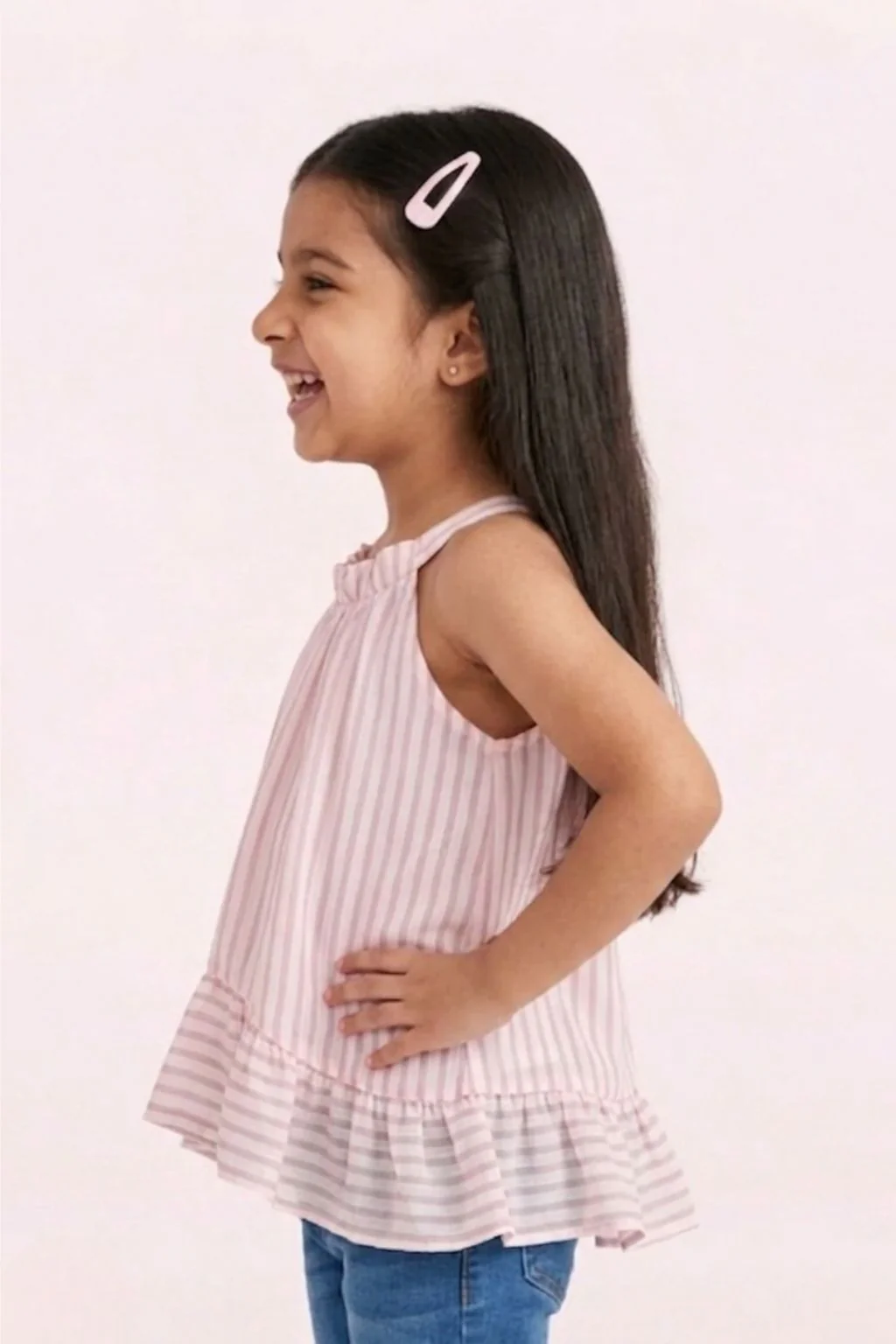 Onion Pink Stripe Halter Neck Ruffle Dress TG6000 - Image 4