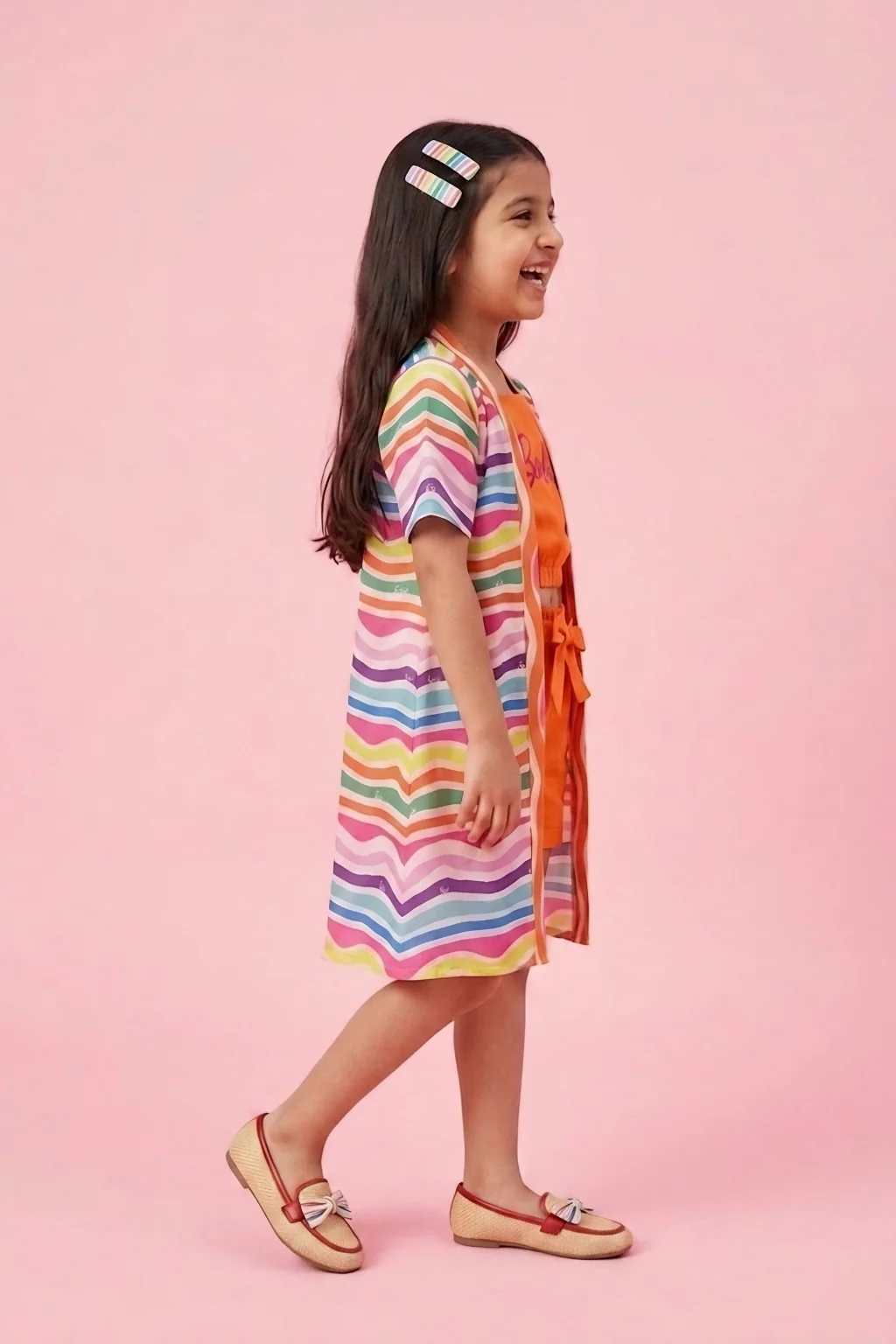 Orange Barbie Co-ord Set with Striped Shrug BASET321 - Image 4