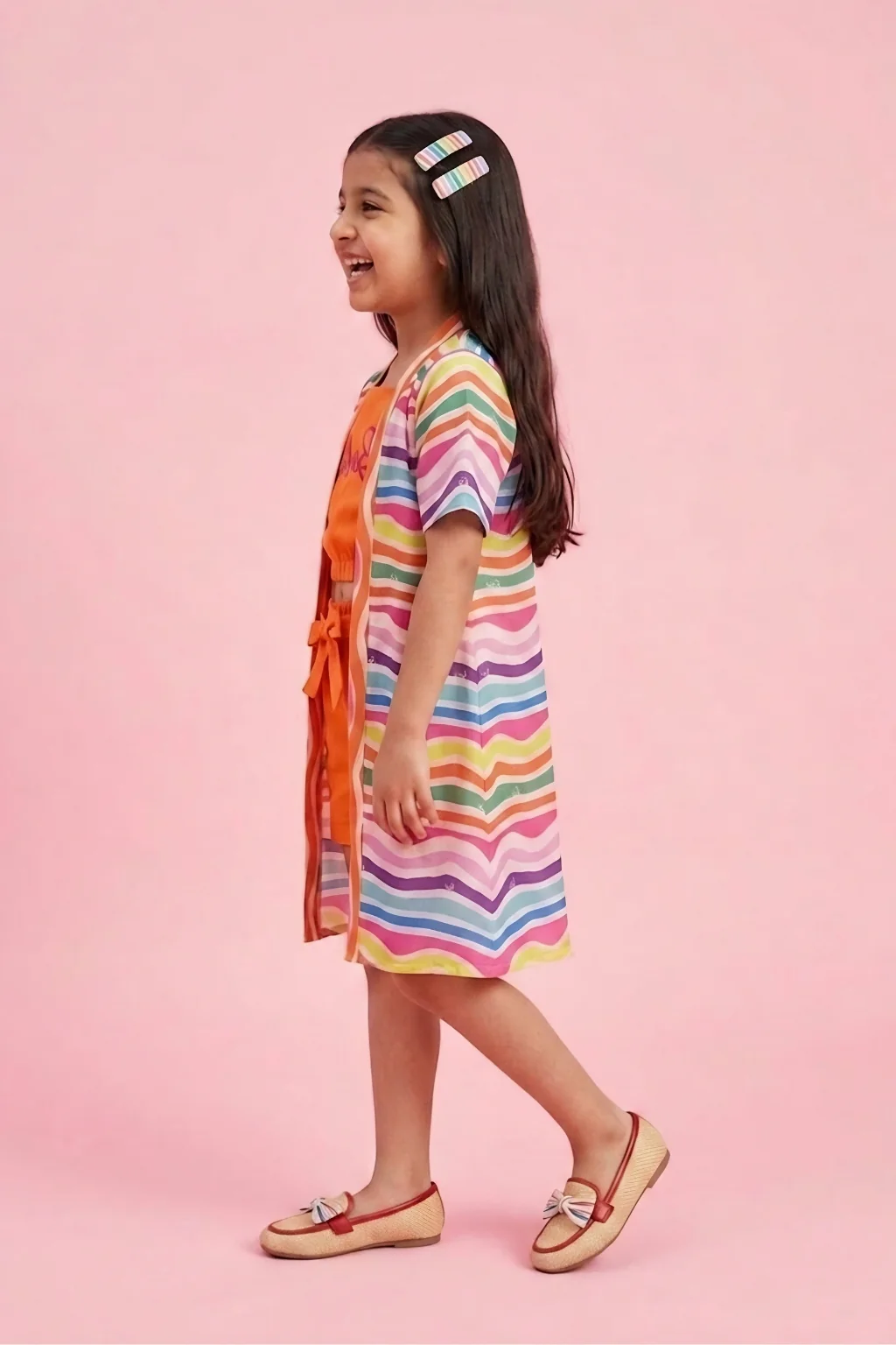 Orange Barbie Co-ord Set with Striped Shrug BASET321 - Image 5