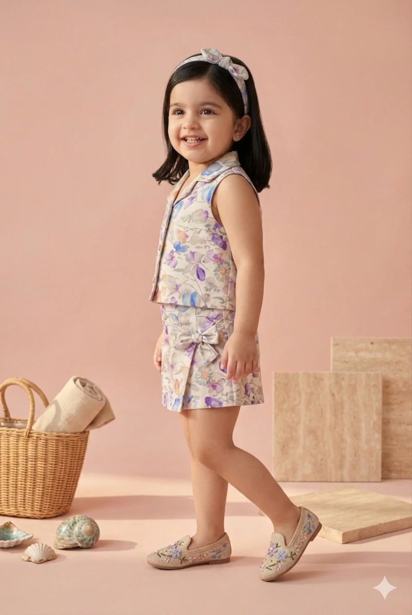 Pastel Floral Collar Top & Skirt Set TSSET40495 - Image 4