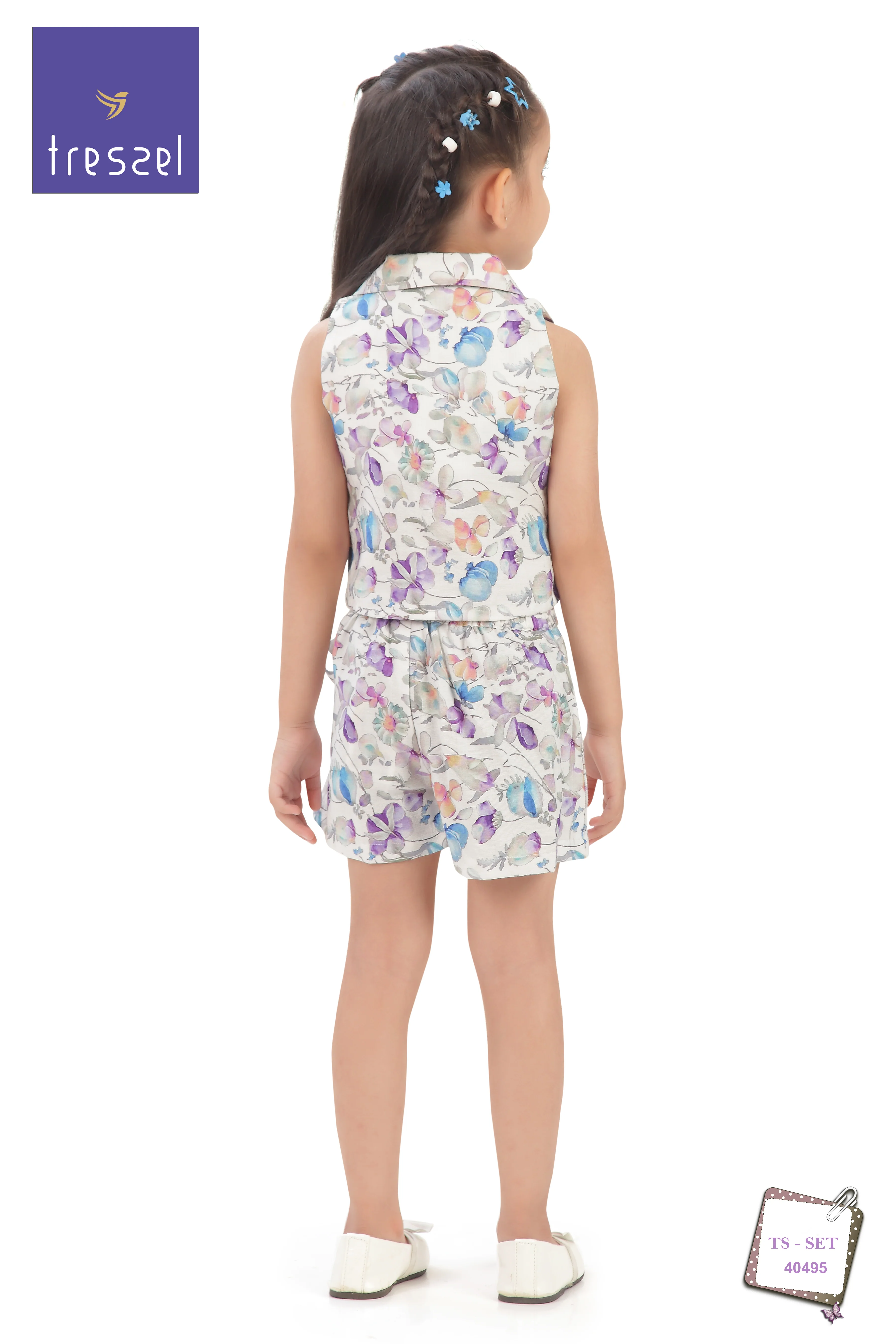 Pastel Floral Collar Top & Skirt Set TSSET40495 - Image 6