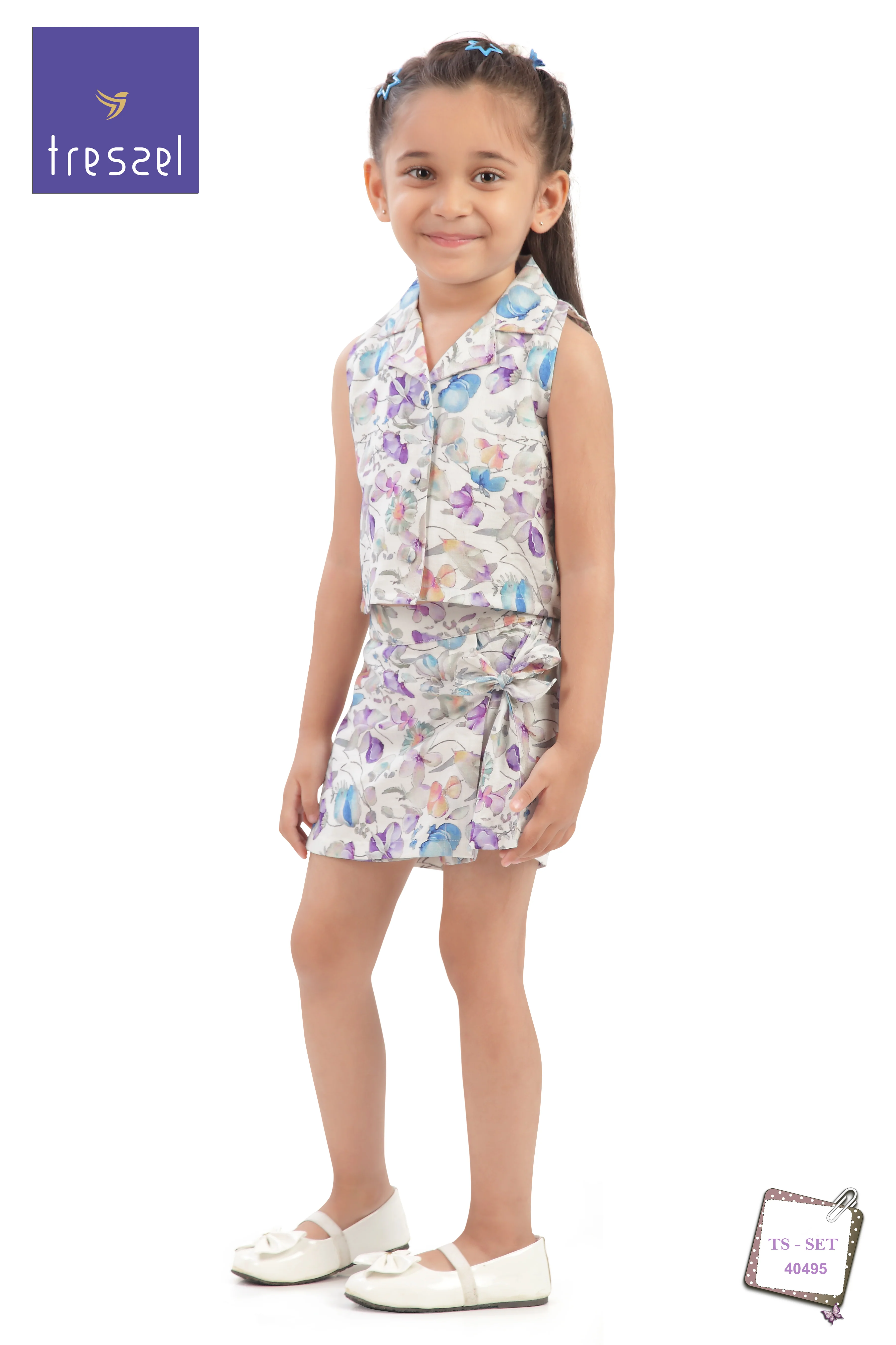 Pastel Floral Collar Top & Skirt Set TSSET40495 - Image 8