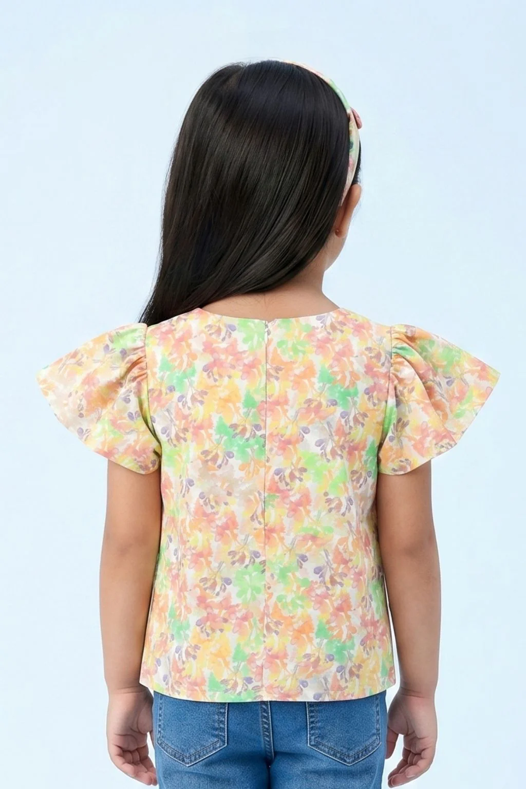 Pastel Floral Flutter Sleeve Top TG6342 - Image 2