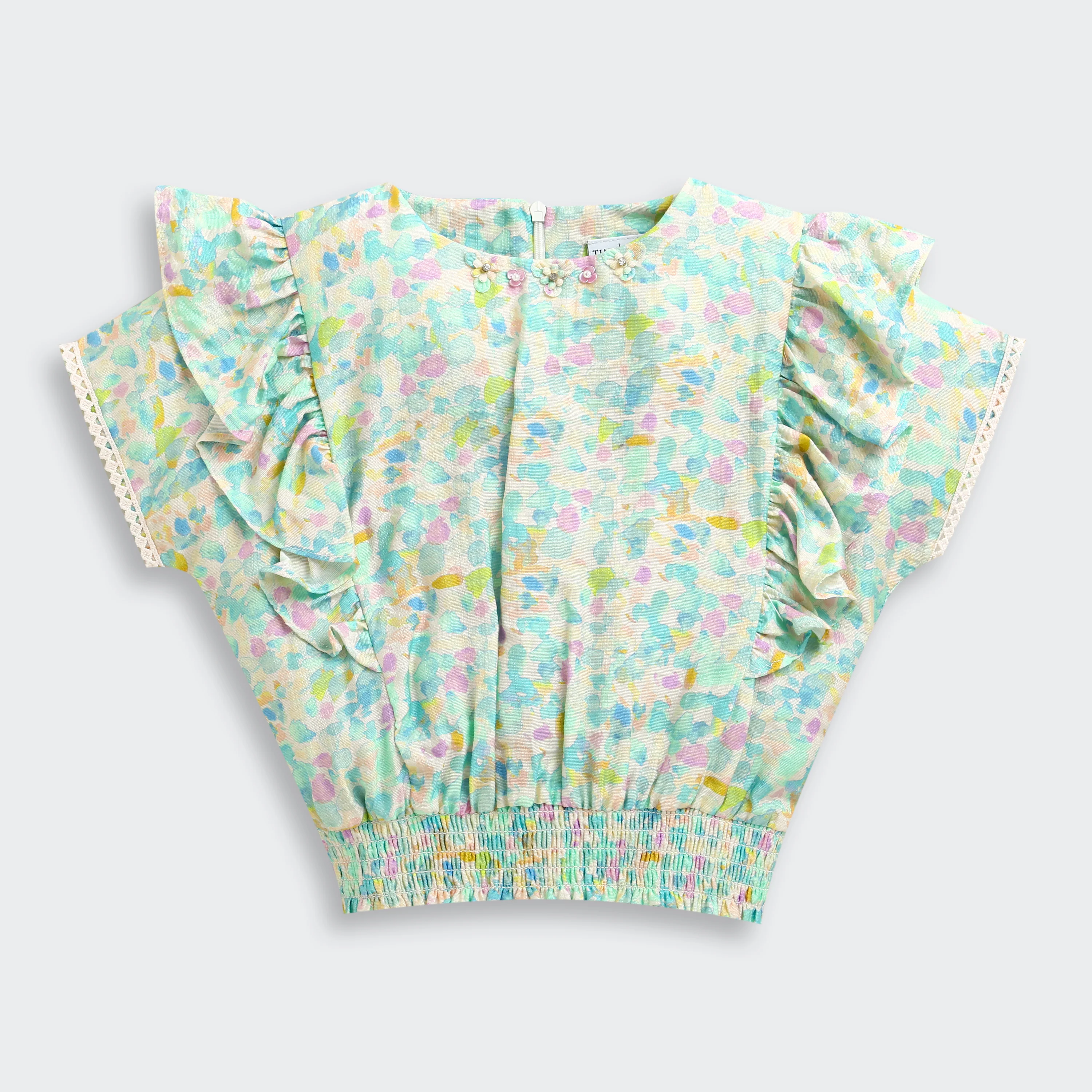 Pastel Floral Printed Ruffle Sleeve Top TG6398 - Image 5